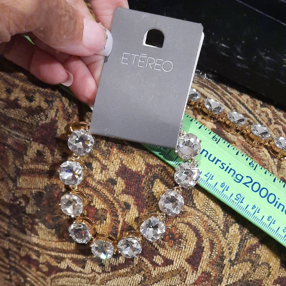 NWT ETEREO MASSIVE BRIDAL TENNIS BRACELET Gold Crystal 7-8.5" Elegant